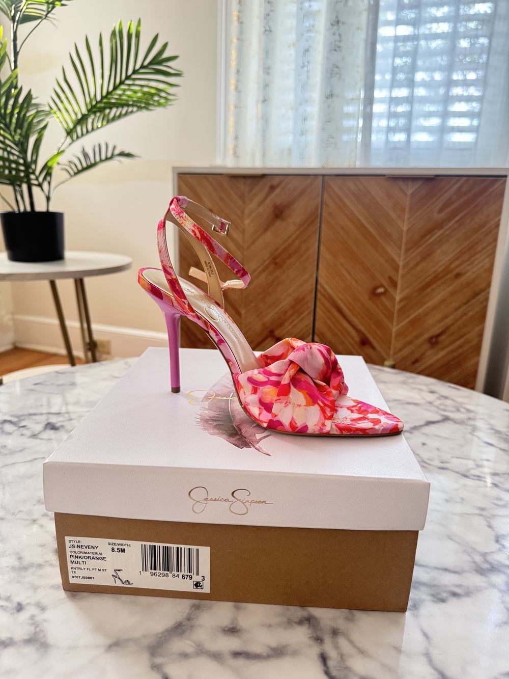 Jessica Simpson Pink Floral Satin Knot Stiletto Sandals